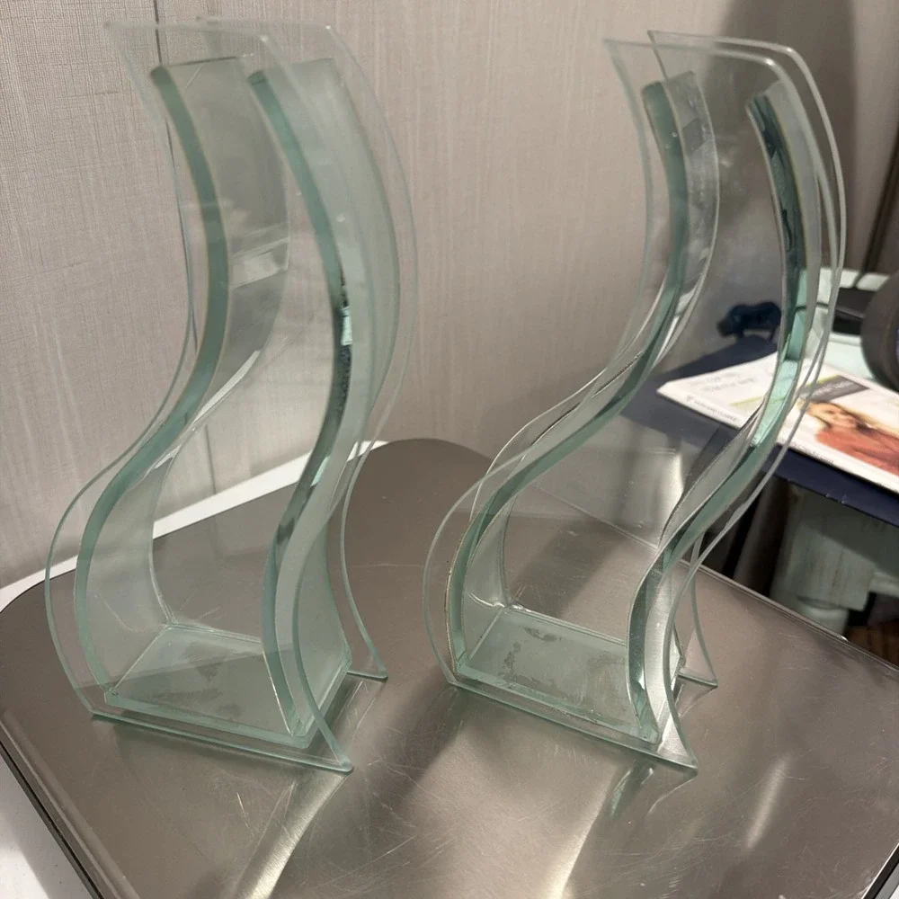 contemporary‎ Art Deco glass sculptural Abstract Wavy vases Frosted Sides.